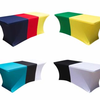 Multi-coloured spandex trestle table cover