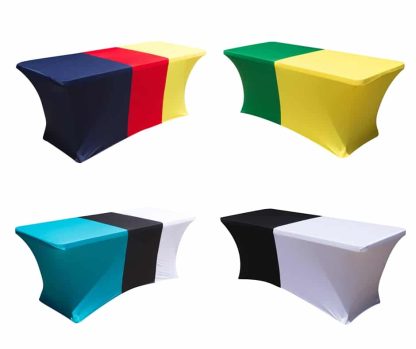 Multi-coloured spandex trestle table cover