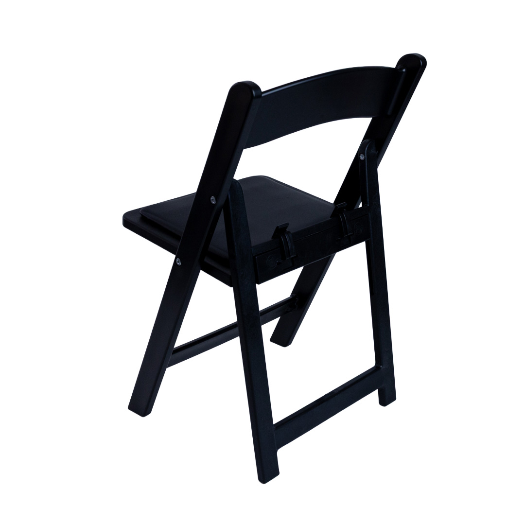 Rear angle of black Child Size Americana Chair showing foldable frame and backrest – UV-stabilised and stackable kids’ chair for events and venues.