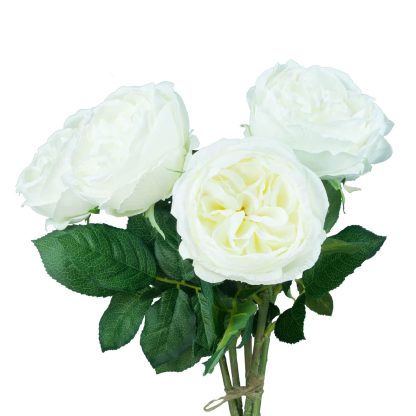10cm Artificial Austin Rose Bunch - White