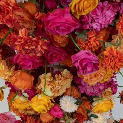 Orange And Pink Floral Arrangement for Wedding Backdrop and Arbour featuring Chrysanthemums, Roses, Hydrangeas