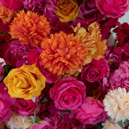 Orange And Pink Floral Arrangement for Wedding Backdrop and Arbour featuring Chrysanthemums, Roses, Hydrangeas