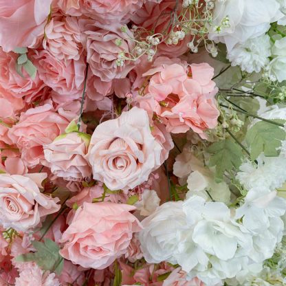 Pink And White Floral Arrangement for Wedding Backdrop and Arbour with Chrysanthemums, Roses, and Hydrangeas