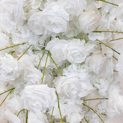 White Floral Arrangement for Wedding Backdrop and Arbour with Chrysanthemums, Roses, Hydrangeas