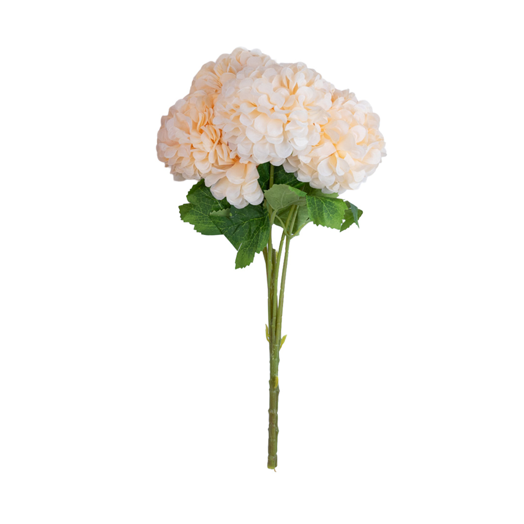 Artificial cream hibiscus flower bunch with 7 soft toned flower heads and 6 green leaves on adjustable stems for home business or cafe decor