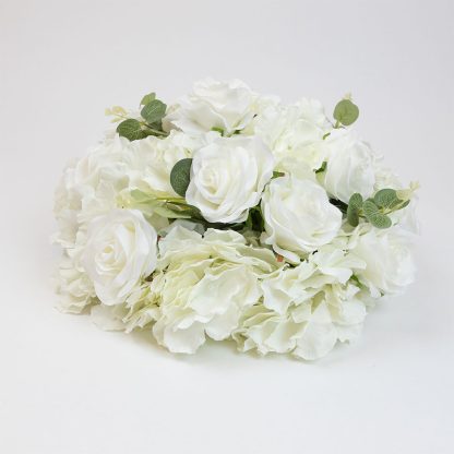 White Artificial Rose and Hydrangea Flower Ball with lush greenery