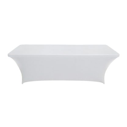 White 2.4m trestle table cover. Made from Lycra Spandex these table covers stretch to fit most 4 foot portable trestle tables.