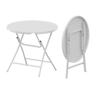 Our Round Trestle Table is a versatile, foldable table perfect for any occasion. Its unique fold-flat design makes it easy to store and transport, with strong construction for stability. Ideal as a camp table or for use in bars, cafes, and at home!