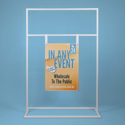 White metal frame of Double Metal Signage Stand, ideal for hanging welcome sign