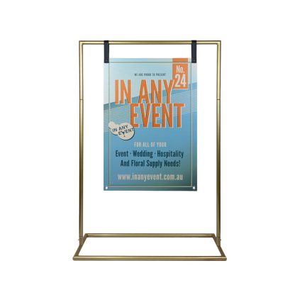 Black Faux Leather Signage Hanging Straps on Gold Stand – Ideal for Hanging Event and Wedding Signs