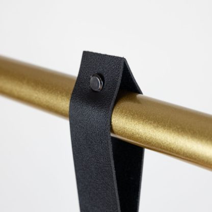 Black Faux Leather Strap and Chicago Screw Holding Wedding Sign on Gold Stand