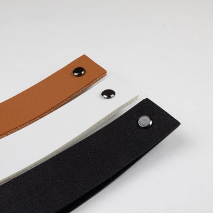 Tan, White, and Black Faux Leather Sign Hangers with Chicago Screws – Event Signage Accessories