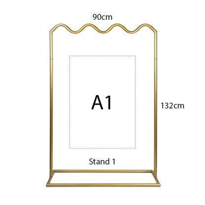 Wave Signage Stand Dimensions - Gold Metal Frame for A1 Signs (90cm x 132cm)