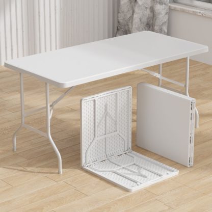 Folding trestle table 1.8m displayed indoors showing open and folded positions