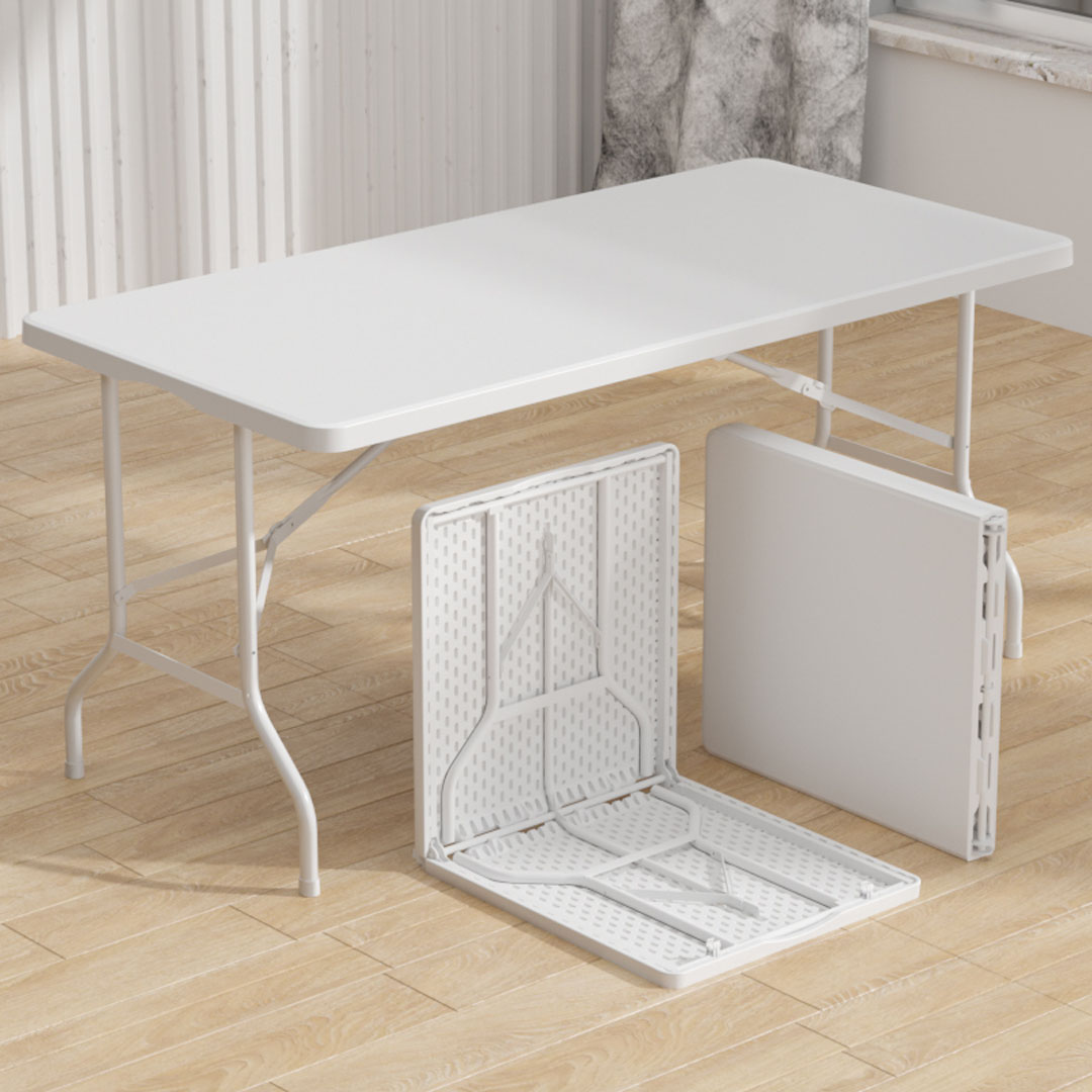 Folding trestle table 1.8m displayed indoors showing open and folded positions