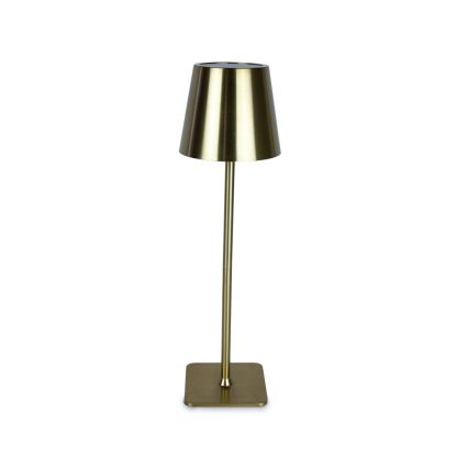 Gold metal LED touch table lamp – rechargeable cordless lamp with touch dimmer and tri-colour LED light, ideal for restaurants, hotels, and home décor.