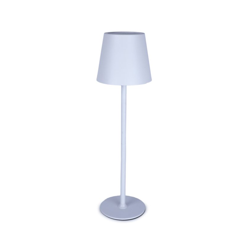 White LED touch table lamp with sleek metal finish – rechargeable and height-adjustable tri-colour touch lamp for modern home and event lighting.