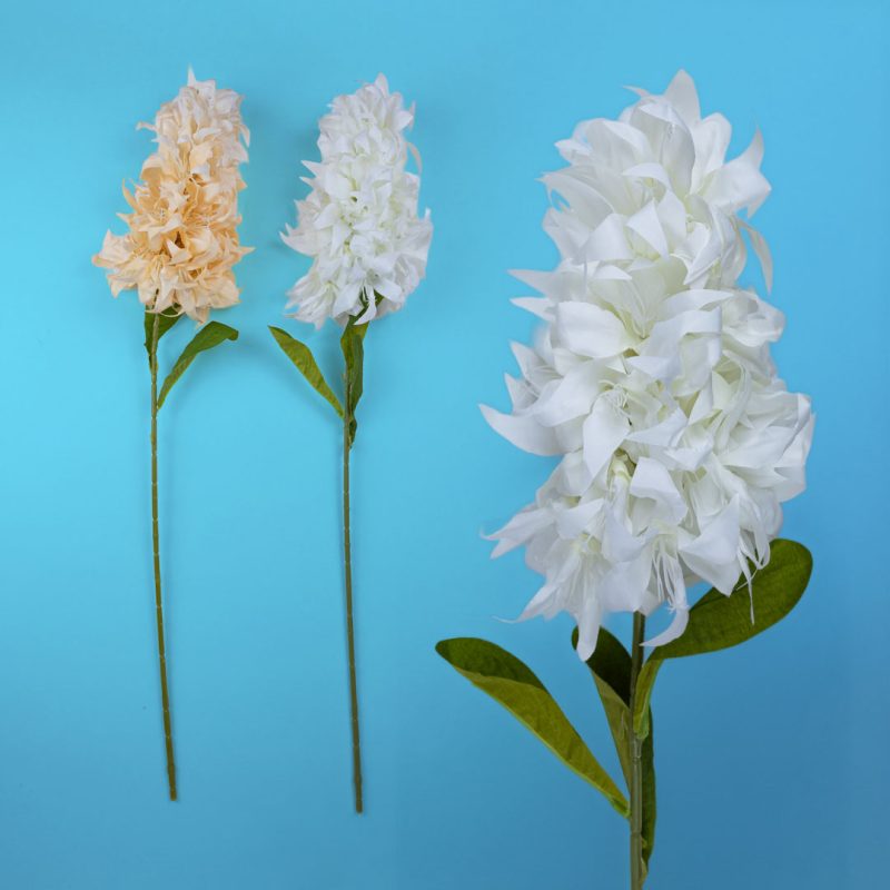Artificial Hyacinth Flower Stem White and Champagne – Long 80 cm Faux Hyacinth Stems for Home Décor and Event Floral Arrangements