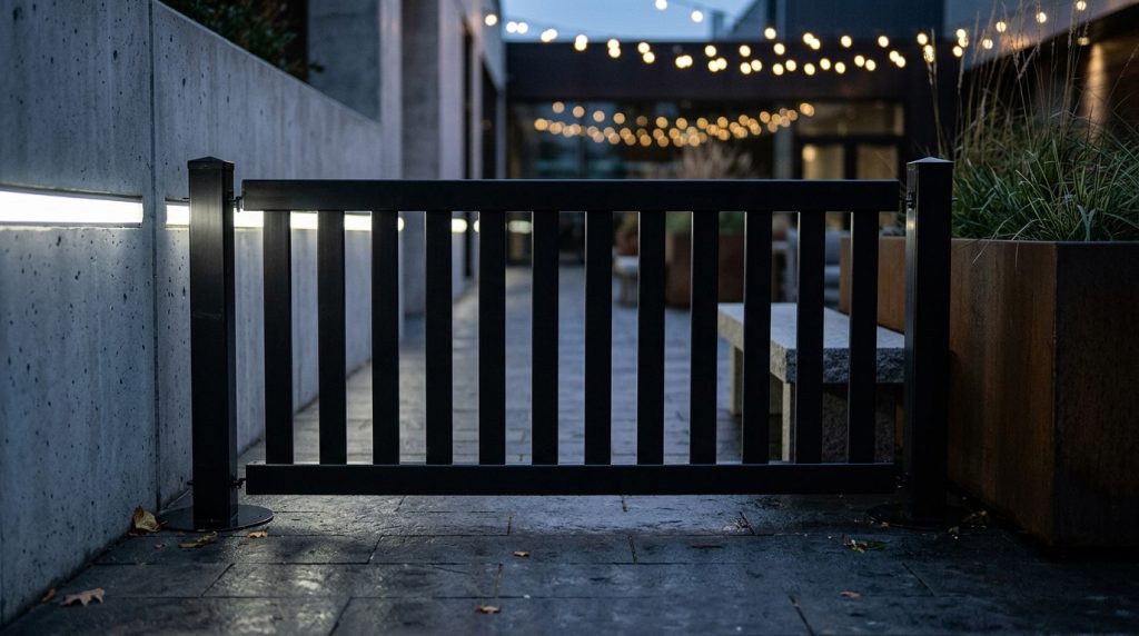 Black Picket Fence used in a modern Event space